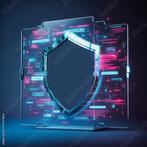 Generative AI illustration of futuristic data security shield sign photo