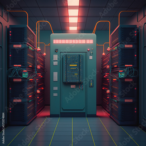 Generative AI illustration of data server room photo