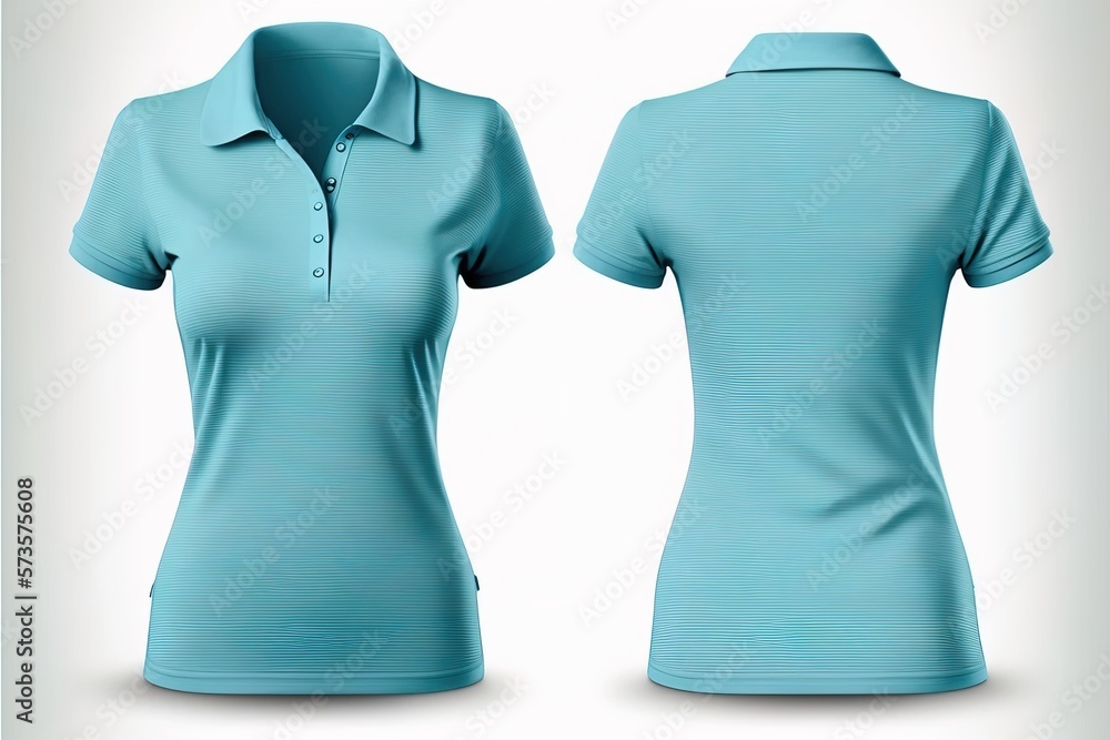 Blank polo T shirt for women template, blue color with white background
