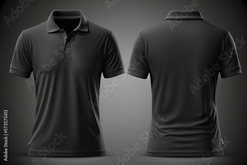 Blank polo T shirt for men template, black color with dark background © Arisctur