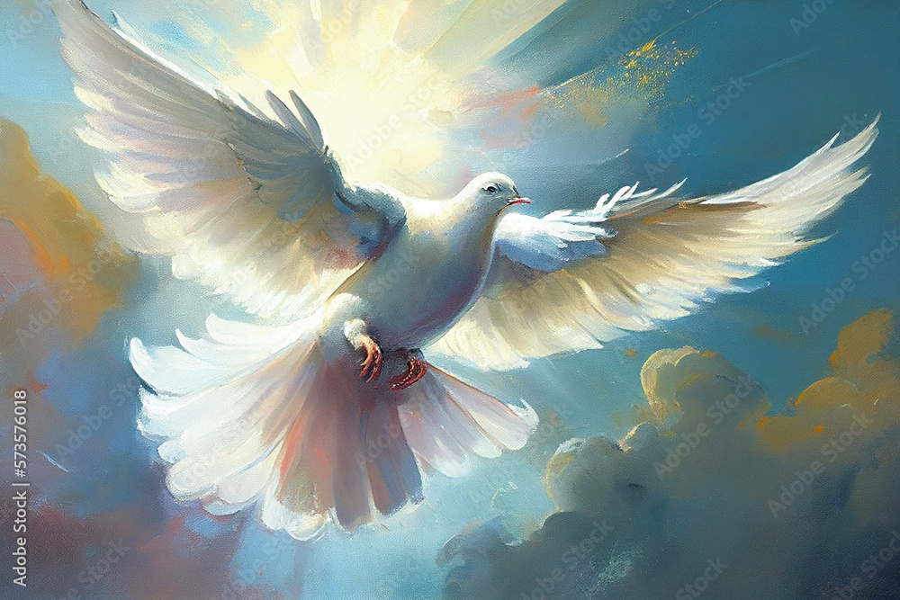 White dove flying painting a symbol of peace and hope created with