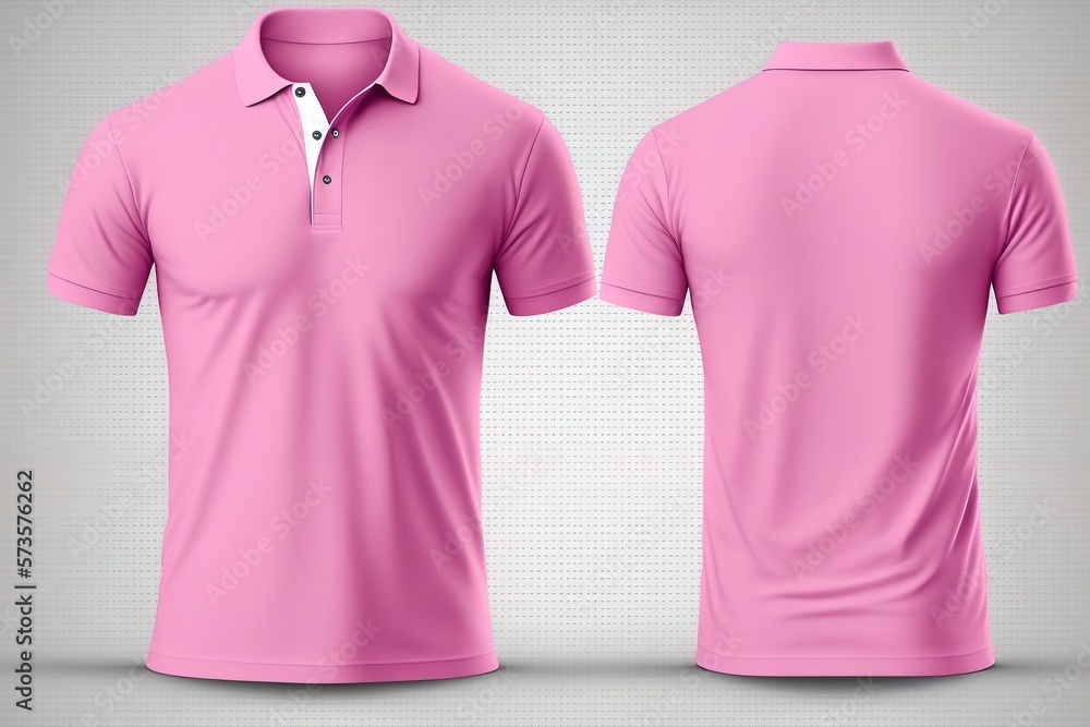 Blank polo T shirt for men template, pink color with light background ...