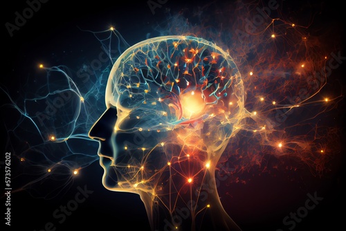 Human Head With Glowing Neurons In Brain. Esoteric And Meditation Concept. Connection With Other Worlds. Creates With. Generative AI