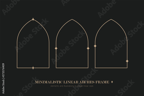 Minimalistic linear arches frame, elements and illustrations in simple linear style.