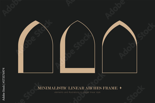 Minimalistic linear arches frame, elements and illustrations in simple linear style.
