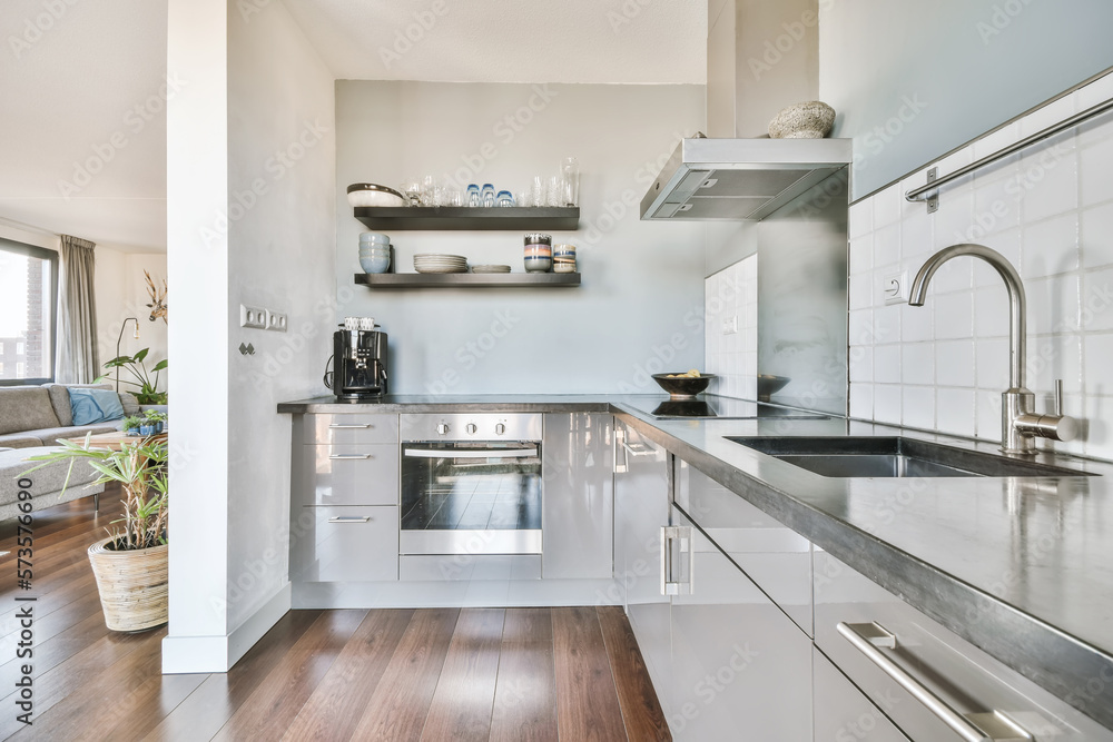 Modern kitchen interior with glossy cabinets Modern kitchen interior with glossy cabinets