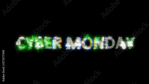 green cybernetical text CYBER MONDAY with noise distortion, isolated - object 3D rendering
