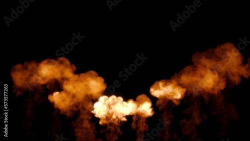8 flaming bursts like stagy flames or bomb blast VFX, isolated photo