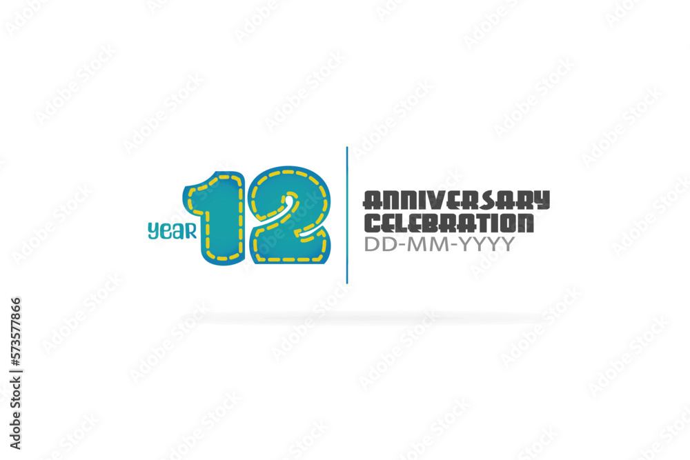 12th, 12 years, 12 year anniversary celebration fun style green and blue colors on white background for cards, event, banner-vector 12th, 12 years, 12 year anniversary celebration fun style green and blue colors on white background for cards, event, banner-vector