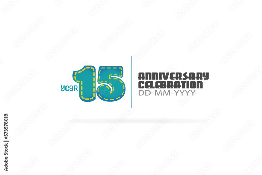 15th, 15 years, 15 year anniversary celebration fun style green and blue colors on white background for cards, event, banner-vector