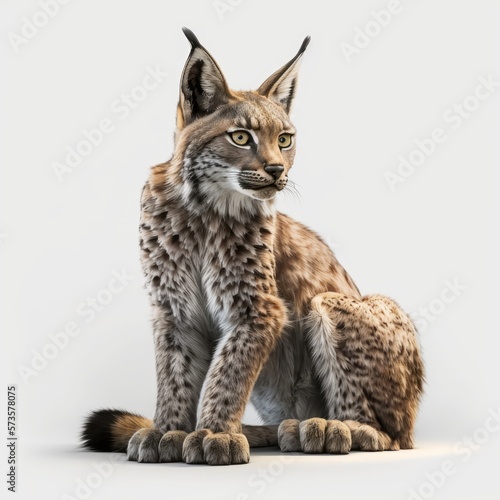 Iberian lynx (Lynx pardinus) in white background. Generative ai