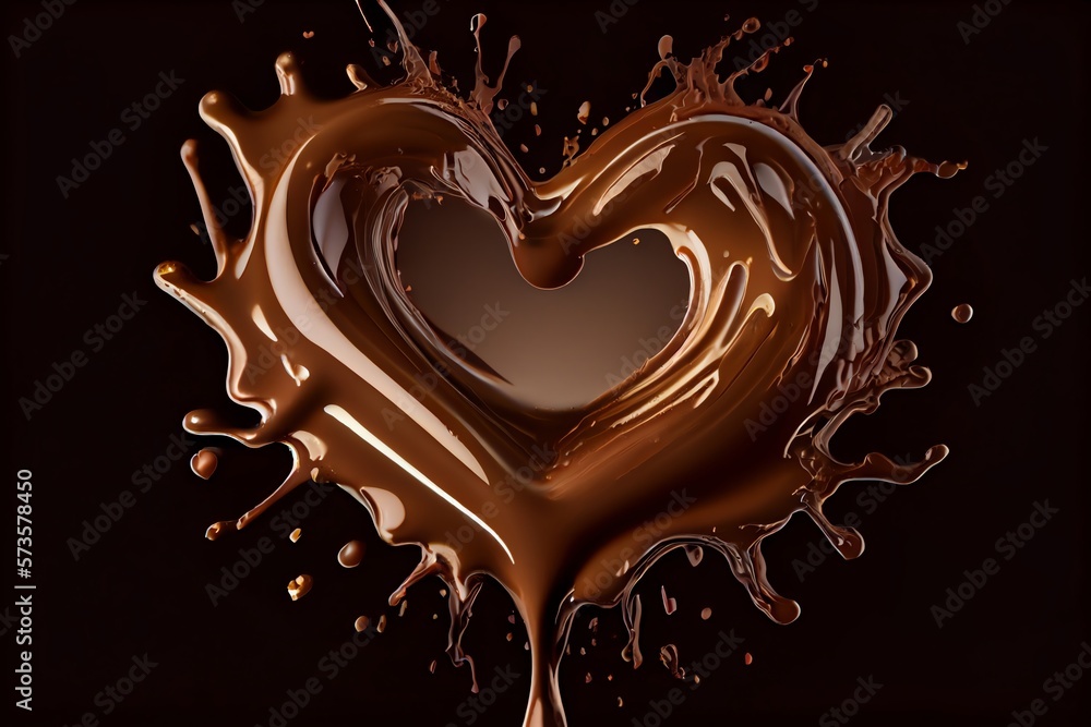 Chocolate Heart Splash. Liquid Chocolate In The Shape Of A Love Heart. Generative AI Chocolate Heart Splash. Liquid Chocolate In The Shape Of A Love Heart. Generative AI