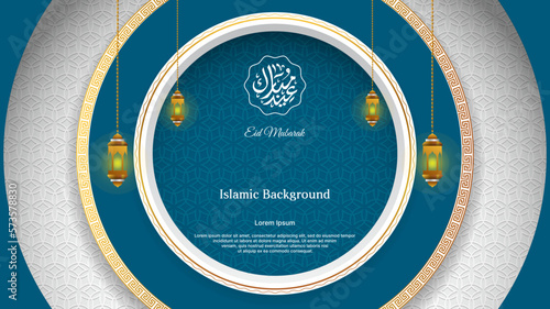 Islamic background design with circular concept for eid mubarak ,al-fitr,al-adha, muharram and ramadan kareem. islamic vector design in white, gold and blue color.