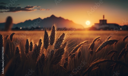 Sunset in a wheat field. Generative ai © Ivan