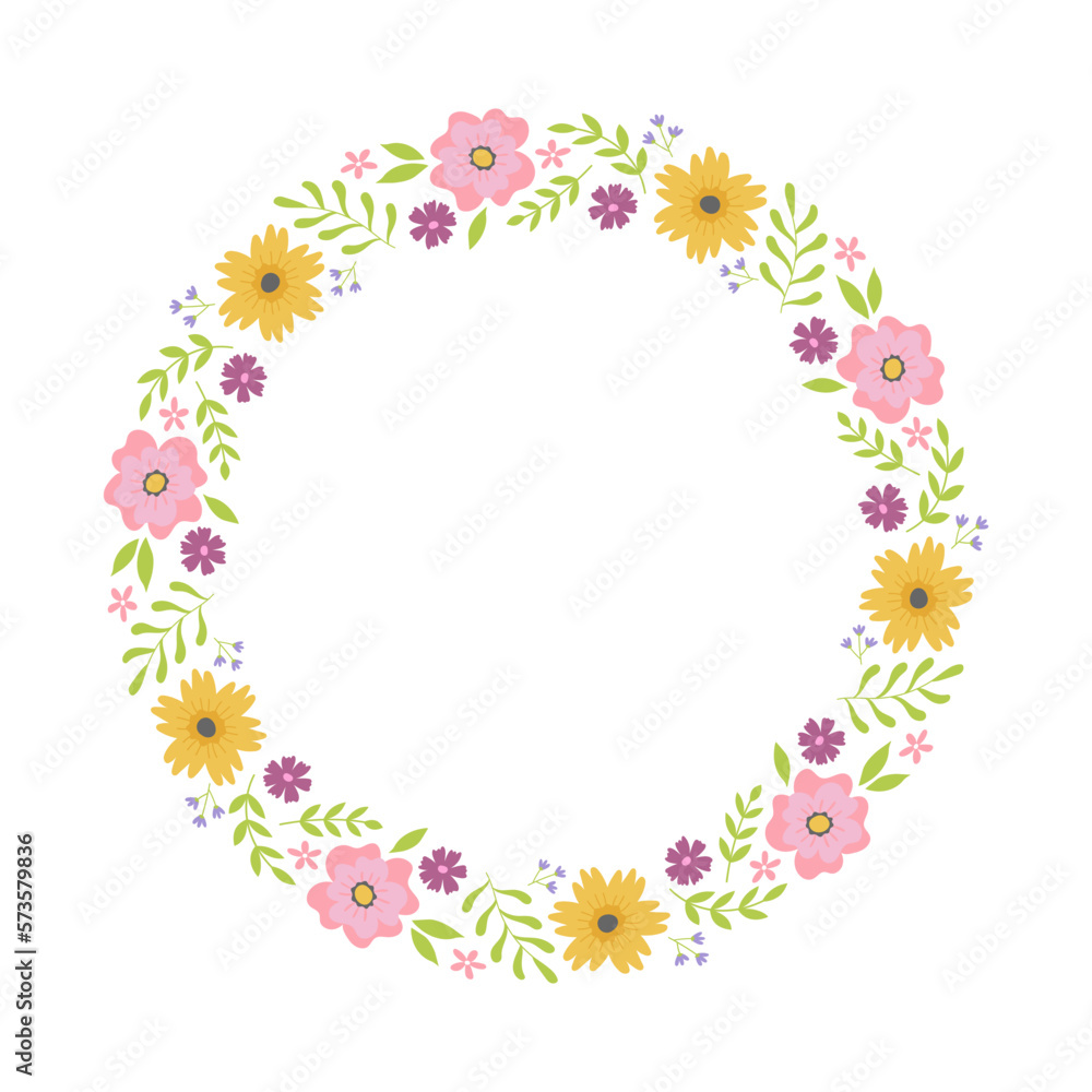 Colorful frame with flowers and branches. Design element for greeting card, invitation, poster, social media 