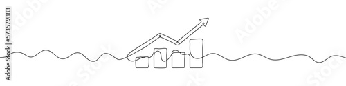 Continuous linear drawing of growing graph. Vector illustration. Business chart with up arrow