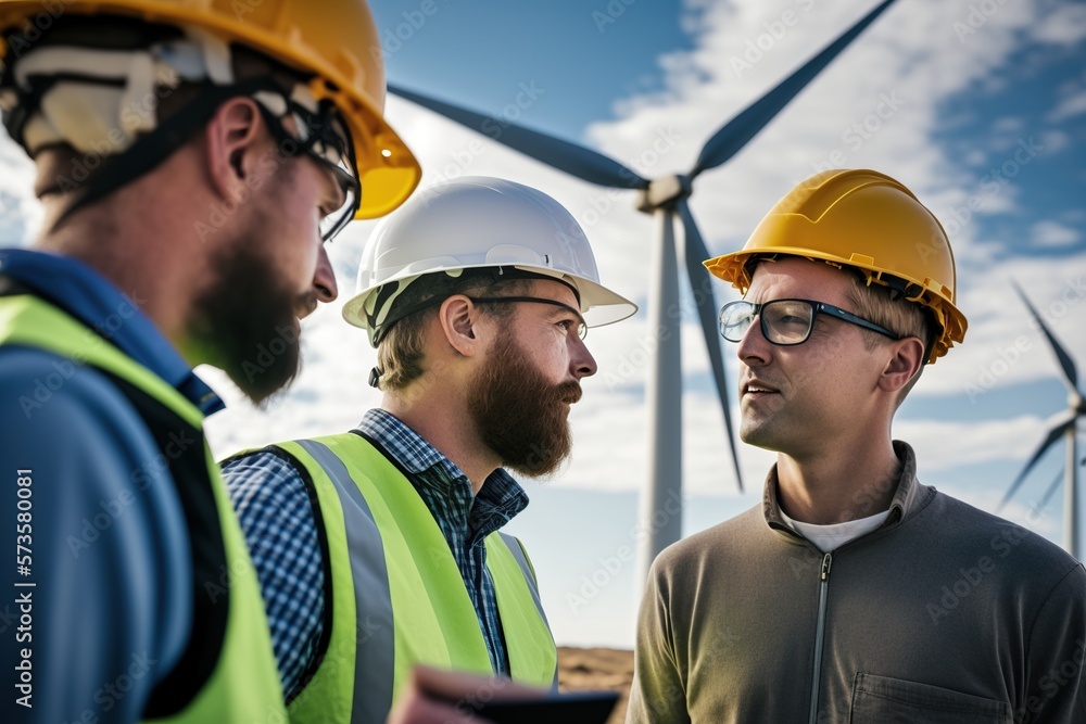 Ilustracja Stock Men in hard hats work together to construct a solar