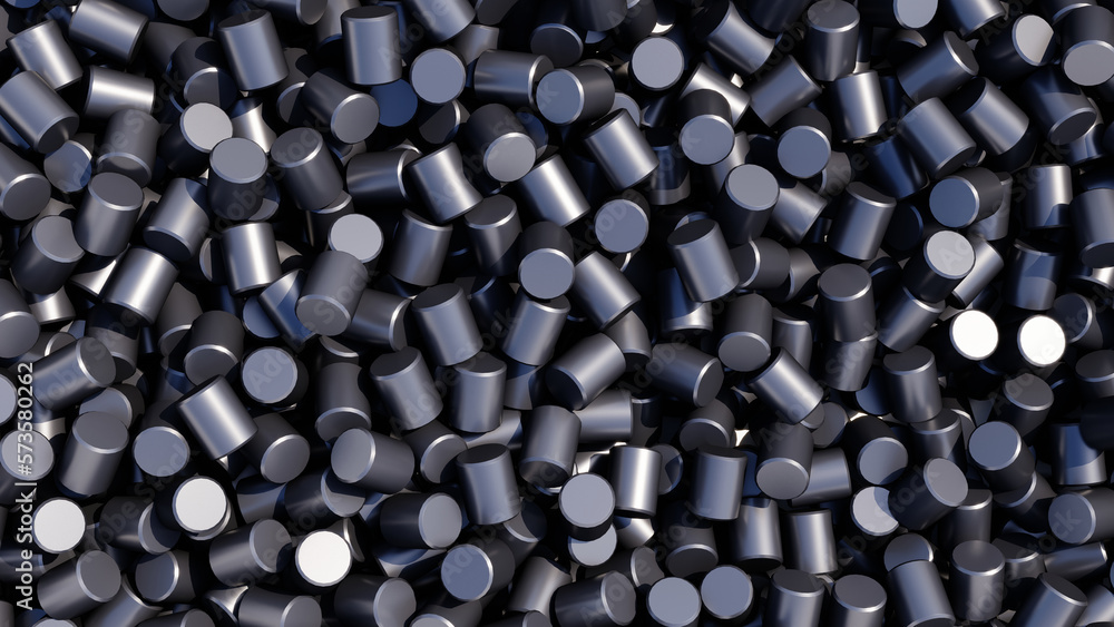 3D render of radioactive fuel capsules for nuclear reactors