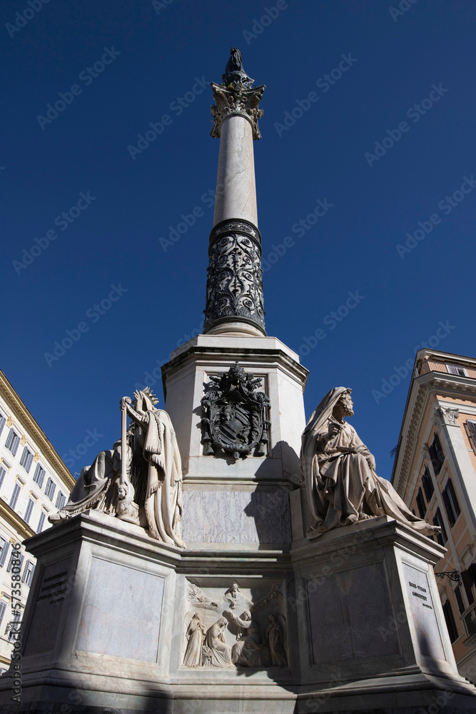 Monument to the Immaculate Conception in Piazza di Spagna in Rome, designed by the architect Luigi Poletti and inaugurated in 1857.