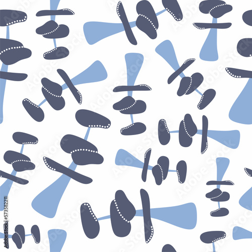 Fototapeta Naklejka Na Ścianę i Meble -  Abstract plants or mushrooms. Seamless pattern. Japanese style. Light blue colors. White background. Nature. Abstract shapes. Trees.