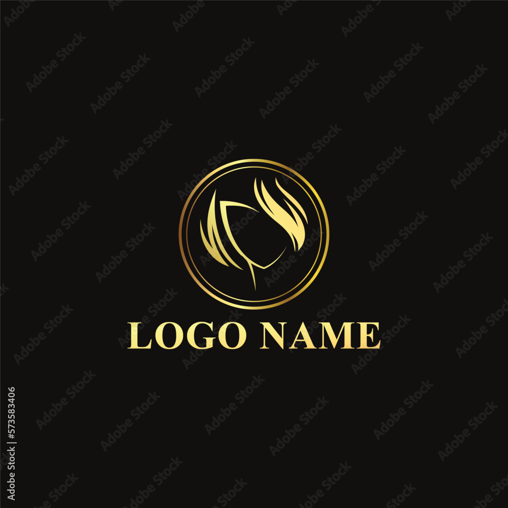 Vector woman hair salon gold gradient logo design