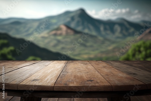 view of empty wooden table on mountain background © supatthanan