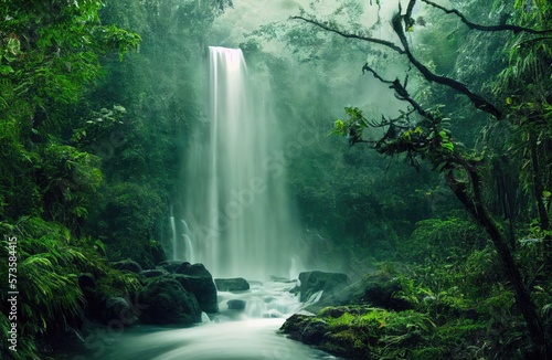 Illustration of a waterfall in the forest - Created with Generative ai