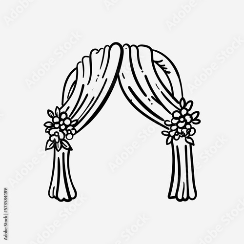 Outdoor or garden wedding ceremony decorative arch vector hand drawn illustration