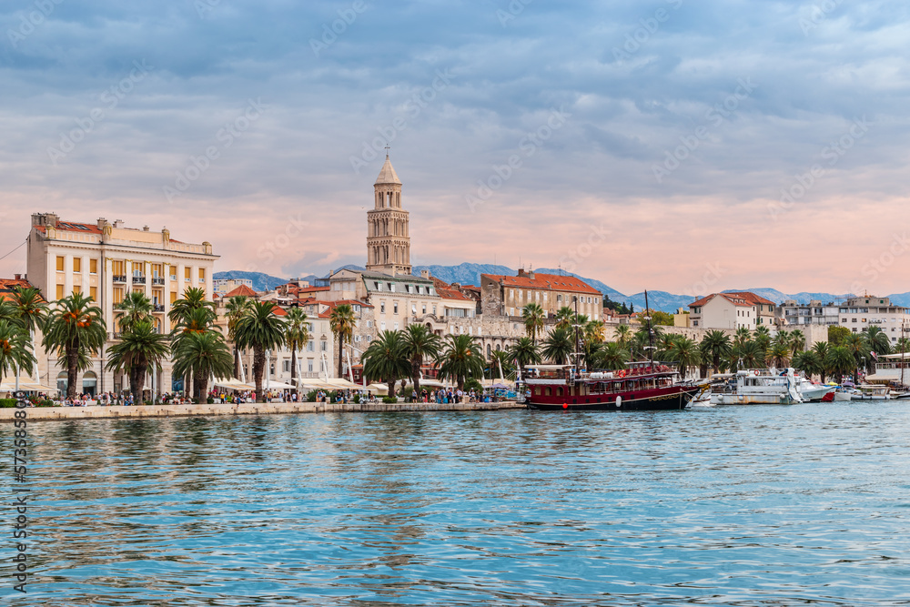 Old town and harbor view in Split, Croatia.