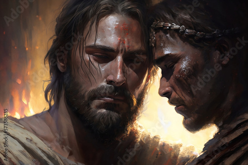 Fotografija Close-up on Judas and Jesus, The Betrayal, Generative AI