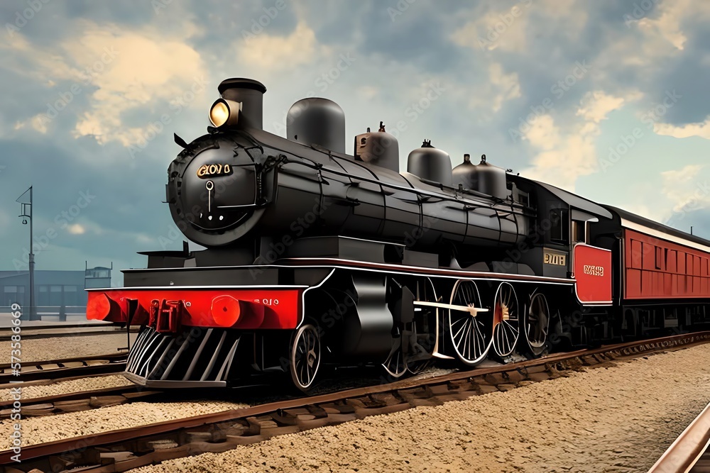 Fototapeta premium Vintage Steam Train Locomotive. In Train Station. Beautiful Vintage Theme Image. Generative AI