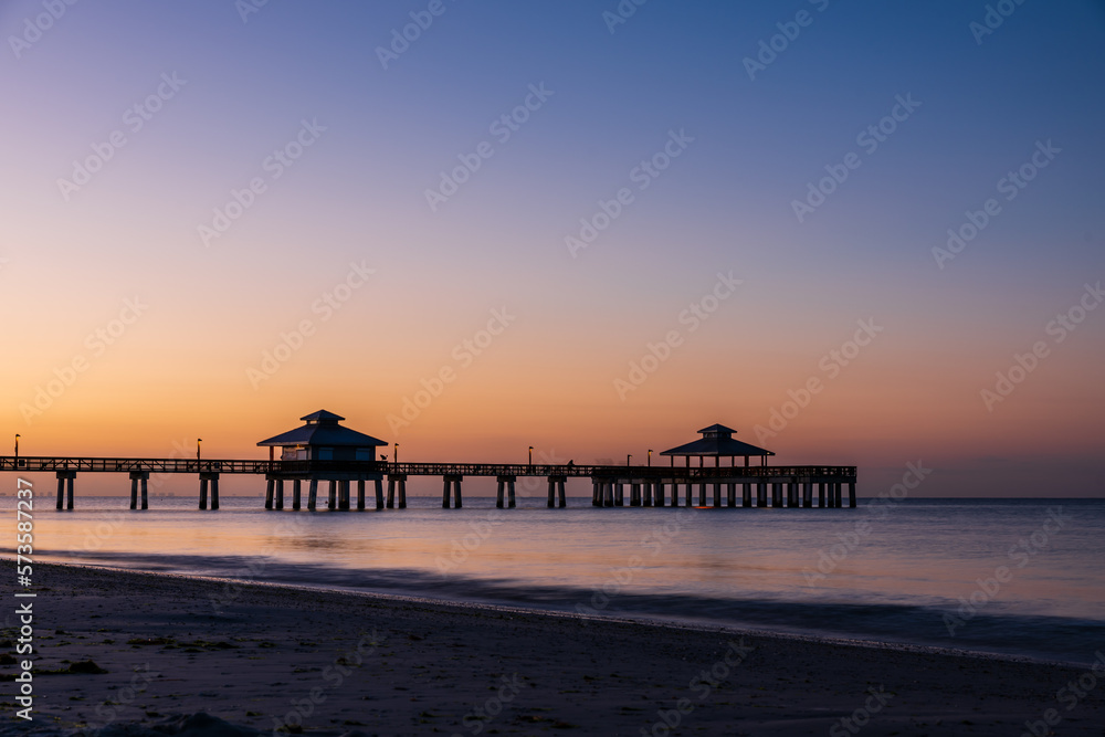 sunrise at the beach, fort myers beach pier