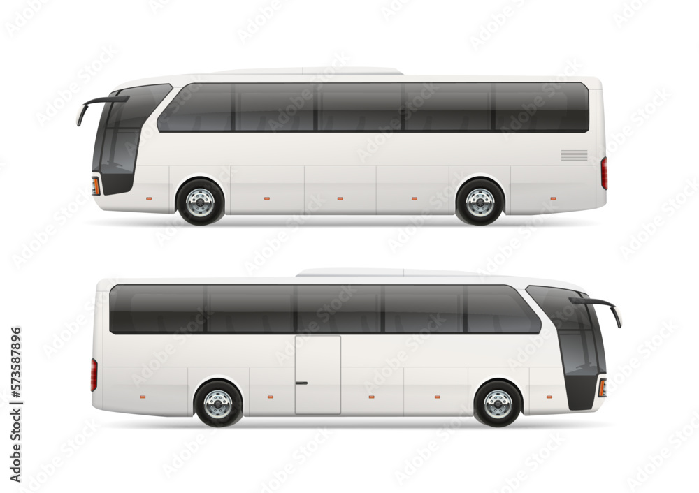 Realistic Passenger Coach Bus Mockup - editable vector template for advertising design. Editable 3d vector illustration