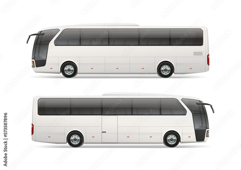 Realistic Passenger Coach Bus Mockup - editable vector template for advertising design. Editable 3d vector illustration Realistic Passenger Coach Bus Mockup - editable vector template for advertising design. Editable 3d vector illustration