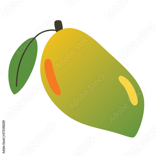 Ripe mango icon, vector illustration of exotic fruit with leaf, doodle art, sweet tropical dessert, healthy eating, fresh organic food, isolated colored clipart on white background