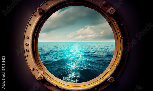 Print op canvas Porthole with ocean view