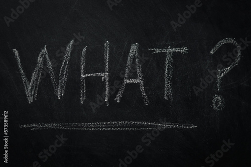 What ? The word what written in chalk on a blackboard - one of the essential questions in journalism and communication