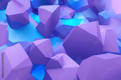 abstract 3d rendered background with low poly shapes and vivid blues and purples created with Generative AI