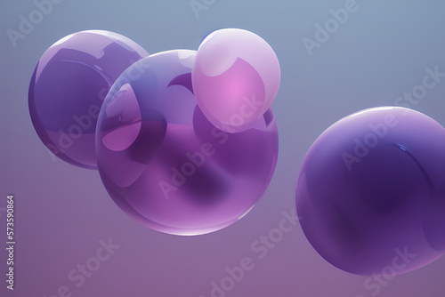 shiny clear abstract 3d render of purple and pink spheres  in a blue background created with Generative AI