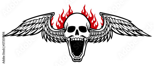 Skull logo mascot with 2 bird wings and additional fire accents. This logo can be edited according to your needs.