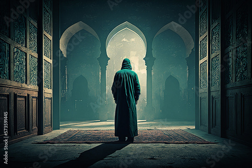 Papier peint a muslim man praying in mosque, ramdan, islamic background, Generative AI