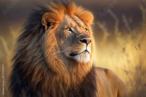 Lion in Africa closeup. Generative AI © Scrudje