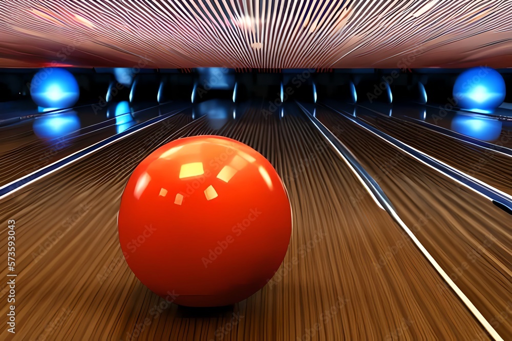 Bowling Strike Hit Win. Bowling Ball Breaks The Pins On The Lane. Technology. Generative AI