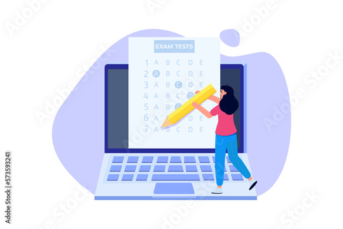 Online exam or testing, E-lerning,  Internet Quiz, Online education, test answer sheet concept. Vector illustration.