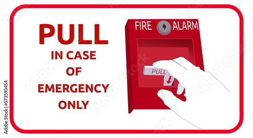 Fire alarm sign, label with hand pulling handle
