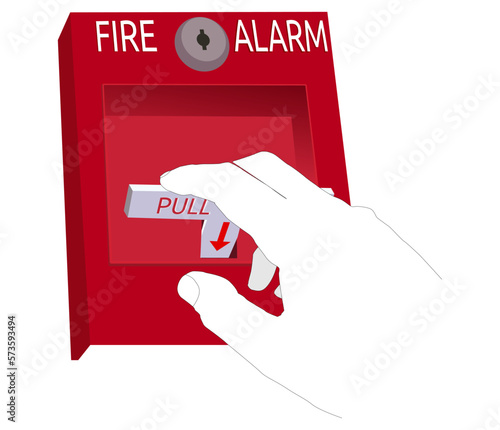 Fire alarm with hand pulling handle, vector illustration
