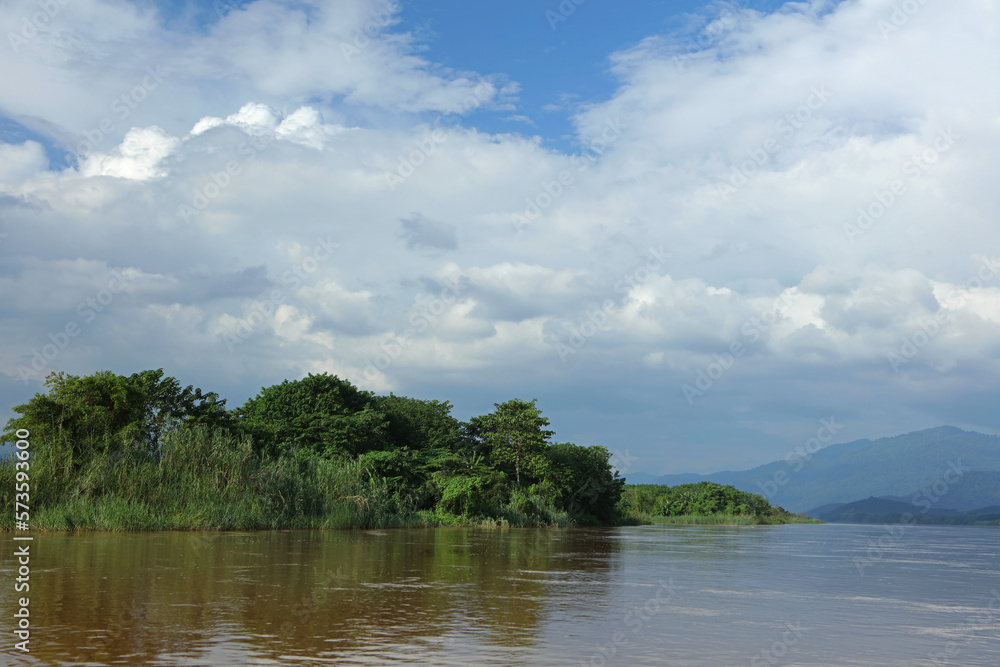 Landscape od Mekong river near Ban Sop Ruak in the Golden Triangle, Chiang Rai Province, Thailand 