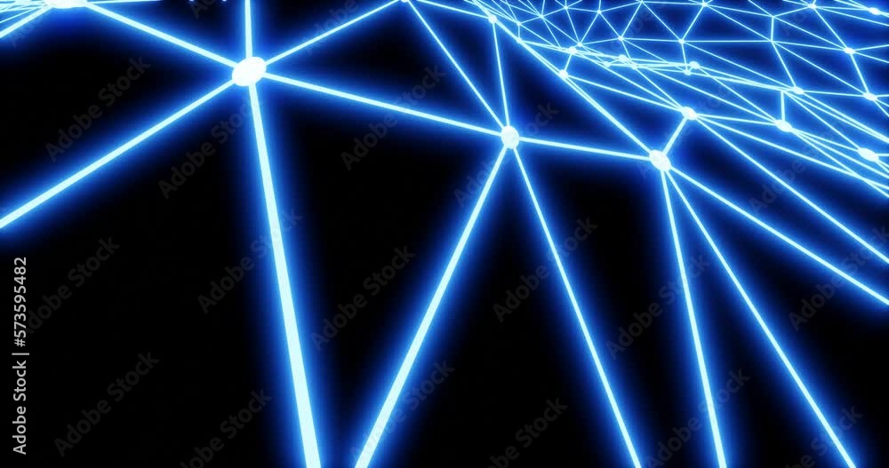 Plexus connection between points and lines in polygonal network of triangles with three-dimensional animation effect neon footage background arc shot camera movement Plexus connection between points and lines in polygonal network of triangles with three-dimensional animation effect neon footage background arc shot camera movement