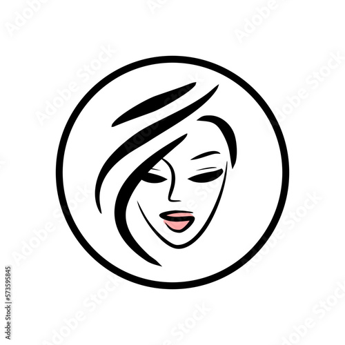Hairstyle logo beauty salon. Barber woman emblem. Lady face icon.