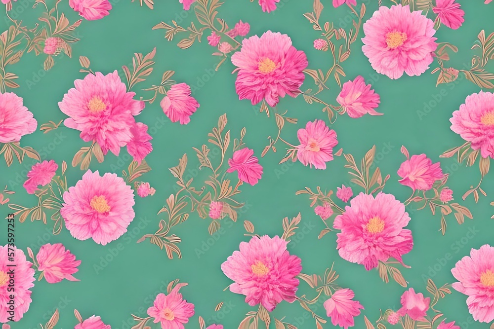 Soft Pastel Floral Pattern With Peonies In Pink And Green With A Vintage Oriental Feel. Generative AI Soft Pastel Floral Pattern With Peonies In Pink And Green With A Vintage Oriental Feel. Generative AI